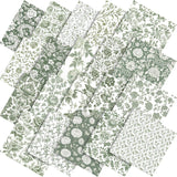 Tudomro 60 Pcs Sage Green Floral Fabric Squares Bundles 10 x 10 Inch Cotton Green Chinoiserie Greenery Quilting Fabric Vintage S