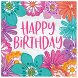 Multicolor Pretty Petals Birthday Beverage Napkins (5 x 5) Pack Of 16 - Adorable & Fun Design, Soft & Absorbent Paper Napkins - 