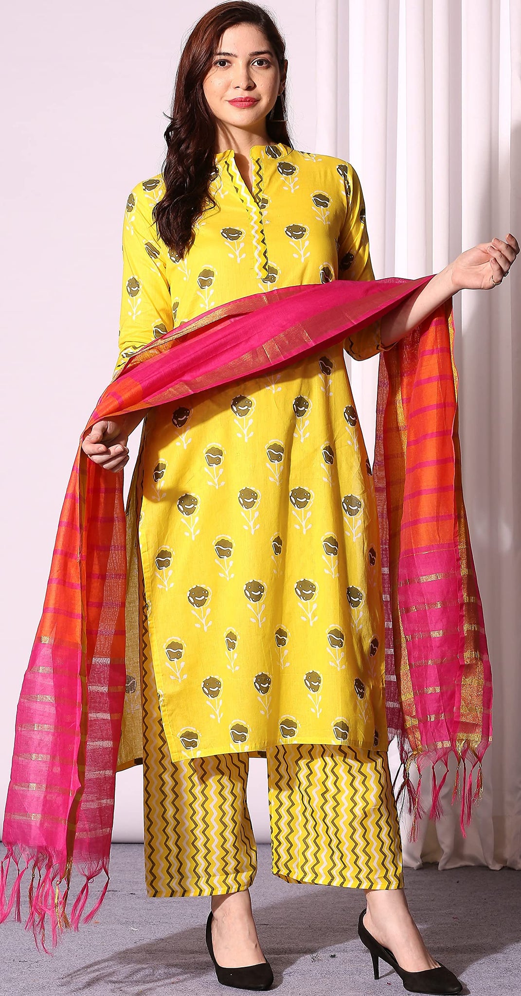 Anni Designer Women'S Cotton Straight Kurta With Palazzo & Dupatta (Sab110_Xxl_Maroon_Xx-Large),Maroon,2XL,Cotton,Straight,