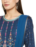 W For Woman Dark Blue Ethnic Motif Stylised Dress With Sequins Blue 2Xl