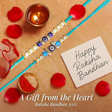 Shalinindia Set Of 2 Rakhis For Brother Elegant Pearl And Evil Eye Design For Love, Protection, And Blessings,Nylon,Aqua