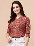 Wedani Women'S Casual Puff Sleeves V Neck Foral Top (Large Multi),Multicolour,L,Polyester,Western,