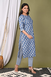 Gosriki Women'S Cotton Blend Straight Printed Kurta With Pant (Funki Blue_Xxl-Go_Blue_Xx-Large),Blue,2,B09ZF7QKLY