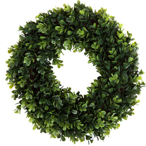12-Inch Boxwood Wreath - Round UV Resistant Artificial Spring, Summer, Fall, or Winter Wreath - Indoor/Outdoor Wreaths for Front