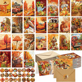 Tenceur 24 Sets Thanksgiving Cards with Envelopes Set Turkey Maple Leaf Happy Thanksgiving Greeting Cards Bulk Happy Holiday Pos