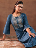 Libas Women'S Silk Blend Yoke Design Kurta Set (Gs954_Blue Blue M