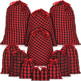 12 Pcs Big Christmas Drawstring Bags Plaid Christmas Bag Cotton Xmas Drawstring Gift Bags Assorted Size Xmas Present Bags Stocki