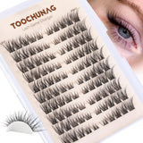 TOOCHUNAG Natural Lash Clusters 8-12mm Short Eyelash Extension Wispy Lashes Clusters C Curl Pre-Mapped Cat Eye Lash Extension Qu