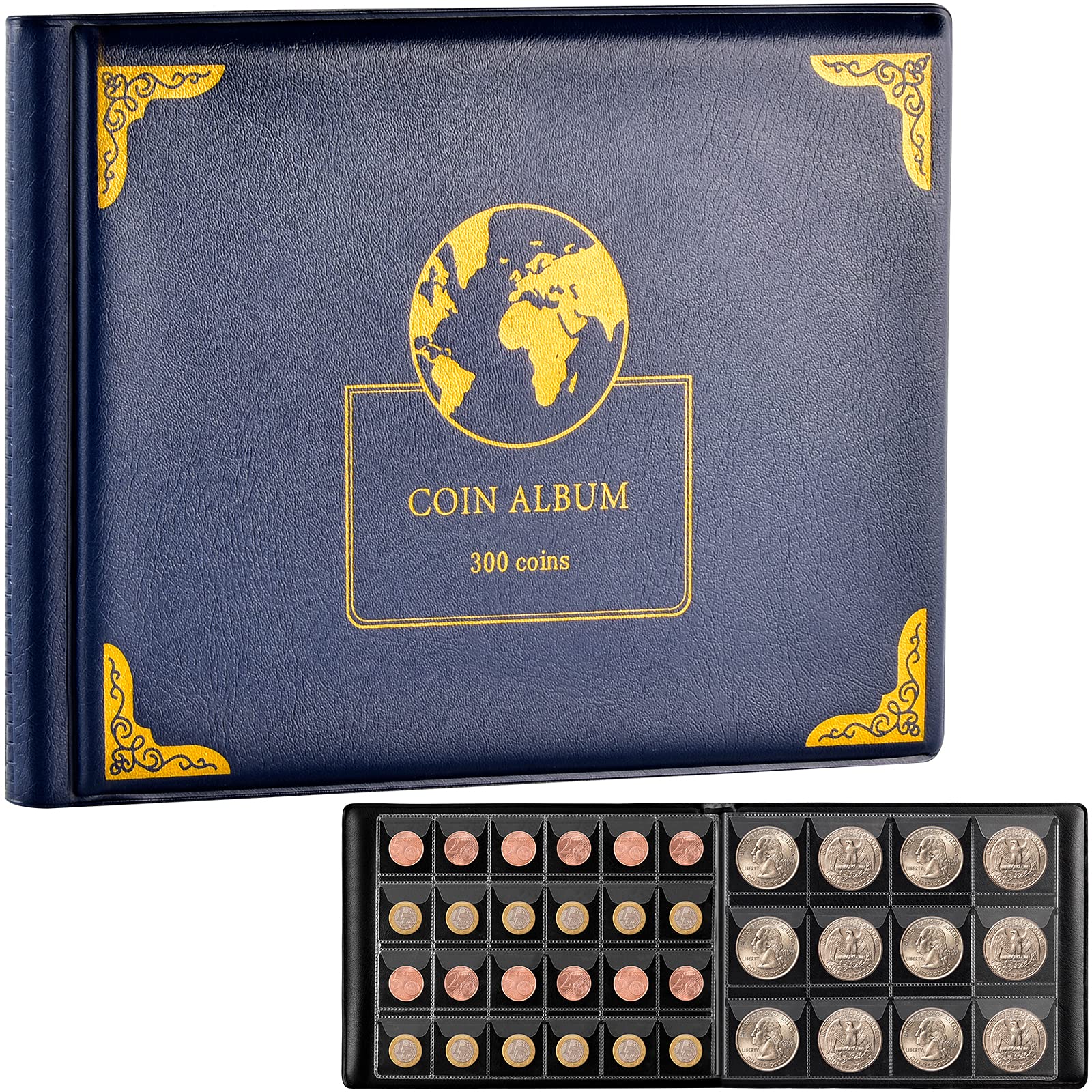 Coin Collection Supplies Holder Book For Collectors, 300 Pockets Coin Collection Organizer Storage Box Case Album For 20/25/ 27/