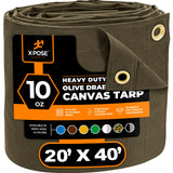 Xpose Safety Canvas Tarp - 10oz Olive Drab Canvas Tarps Heavy Duty Water Resistant with Brass Grommets- Multipurpose Outdoor Tar