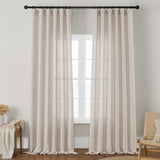 DUKIYO Semi Sheer Privacy Linen Curtains 98 Inches Long Tan Beige 2 Panels