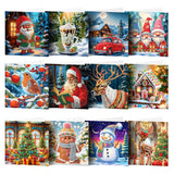 pigpigboss 12 Packs Santa Claus Diamond Painting Greeting Card, Christmas Tree Elk Diamond Art Greeting Card with Envelope, Snow