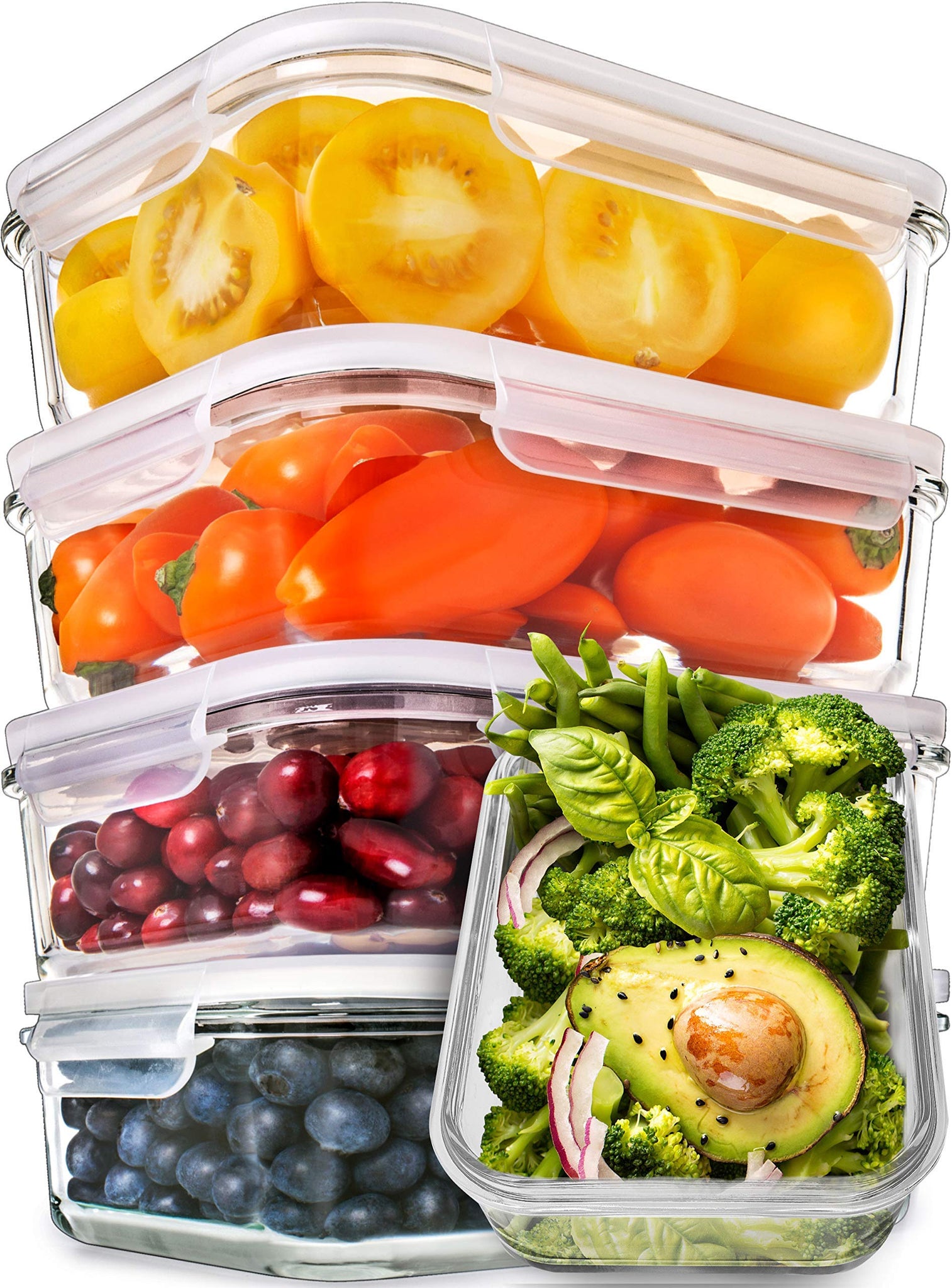 (5-pack, 30oz) Glass Food Storage Containers with Lids - Leak Proof Meal Prep Lunch/Freezer Containers - Microwave Oven Dishwash
