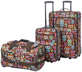 Rockland Vara Softside 3Piece Upright Luggage Set,Expandable, Owl, 20 inch,22 inch,28 inch