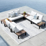 PHI VILLA 7 Pieces Outdoor Patio Furniture Set,Metal Frame Modern Outdoor Sectional Sofa Set,6 Seats Patio Conversation Sets wit