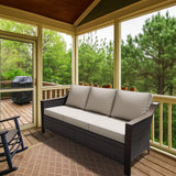 MeetLeisure 75 Patio Metal Wicker Sofa, 3-seat Deep Seat & Upholstered Couch, Outdoor All-Weather Rattan Loveseat with Washable 