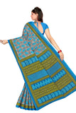 Tamaira Fashion Womens Plain Weave Pure Cotton Saree Without Blouse Piece(1354_Grey&Peacockblue)