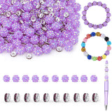 LAIDANLA 250pcs 12mm Purple Rhinestone Beads and 8mm Rondelle Spacer Beads for Beaded Pens, Sparkly Shamballa Disco Ball Bead fo