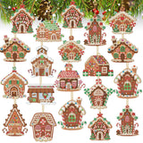 Estune 28 Pcs Christmas Gingerbread House Diamond Painting Keychains Double Sided Art Christmas Ornaments DIY Diamond Key Rings 