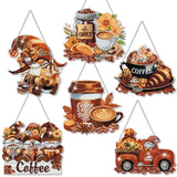 Zonon 6 Pcs Coffee Diamond Painting Hanging Sign Set 5d Diamond Art Hanging Craft Kit DIY Pendant Ornaments Kits Crystal for Adu