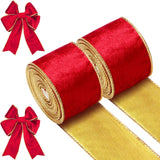 WILLBOND 2 Rolls Christmas Velvet Ribbon Wired Edge Trim Wrapping Fabric Ribbon for Gift Wrapping Bow Making and DIY Crafts Garl