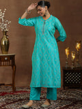 Libas Women'S Chanderi Silk Kurta Set (49468_Teal_Xl)