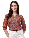Wedani Women'S Casual Puff Sleeves V Neck Foral Top (Large Multi),Multicolour,L