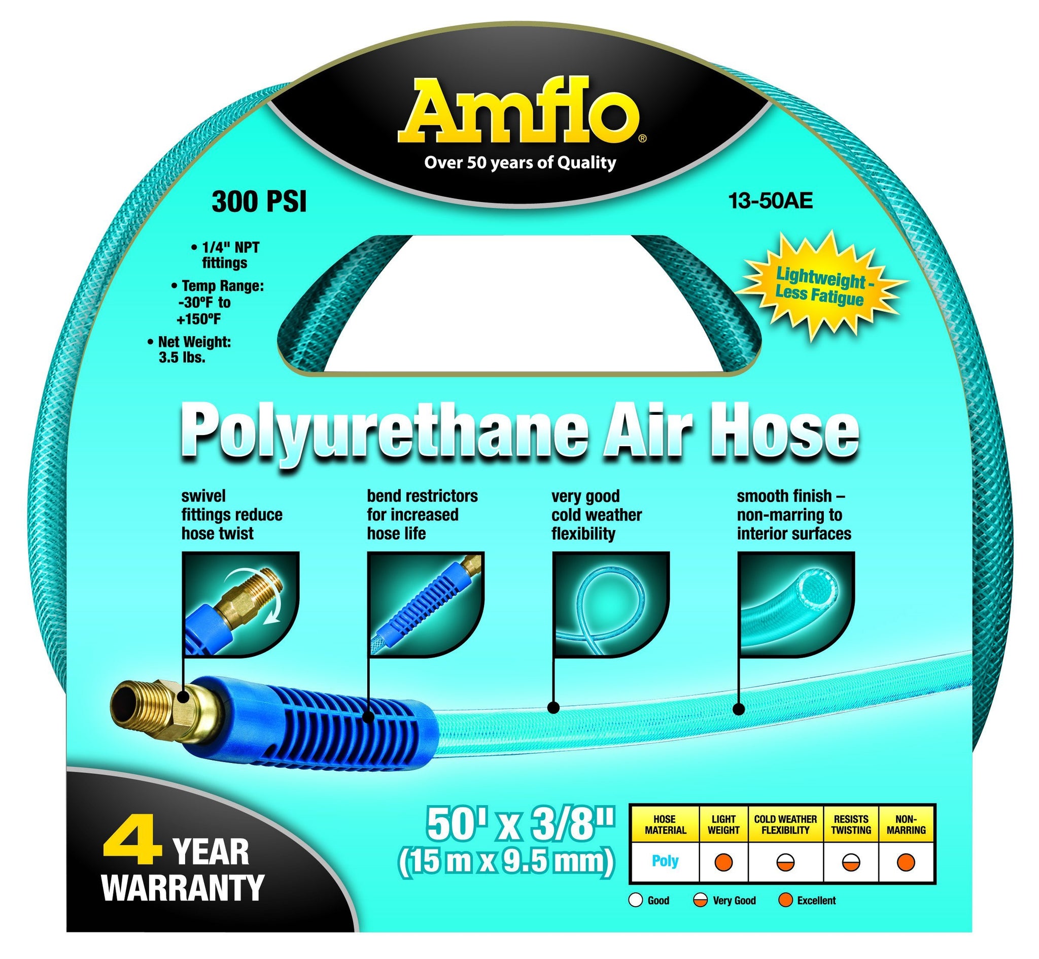 Amflo 13-50Ae 3/8,, X 50' Poly Air Hose