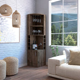 Tuhome Syrah Corner Bar Cabinet, Eight Bottle Cubbies, Double Door, Two Open Shelves -Dark Brown
