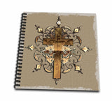 3dRose db_54377_1 Bronze Decorated CrossDrawing Book, 8 by 8Inch