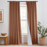 PANELSBURG Terracotta Boho Linen Blackout Curtains 84 Inch Long, Rustic Farmhouse Style, Rust Colored Earthy Tone Drapes for Bedroom Living Room
