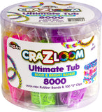 Cra Z Art CraZLoom Ultimate Tub 8000 Latex Free Rubber Bands and 100 S Clips for Making Crafts in Bold and Bright Colors, m