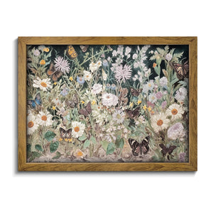 BANMU Wildflowers Butterfly Garden Painting - Spring Dark Botanical Wall Art, Jewel Toned Floral Painting for Bedroom decor, liv