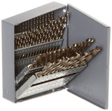 Chicago Latrobe 1U202 550 Series Cobalt Steel Jobber Length Drill Bit Set with Metal Case, Gold Oxide Finish, 135 Degree Split P