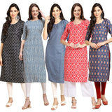 Pinkmint Women's Crepe Digital Print Straight Kurta (Pack of 5) [S-362-331-367-346-358-L]