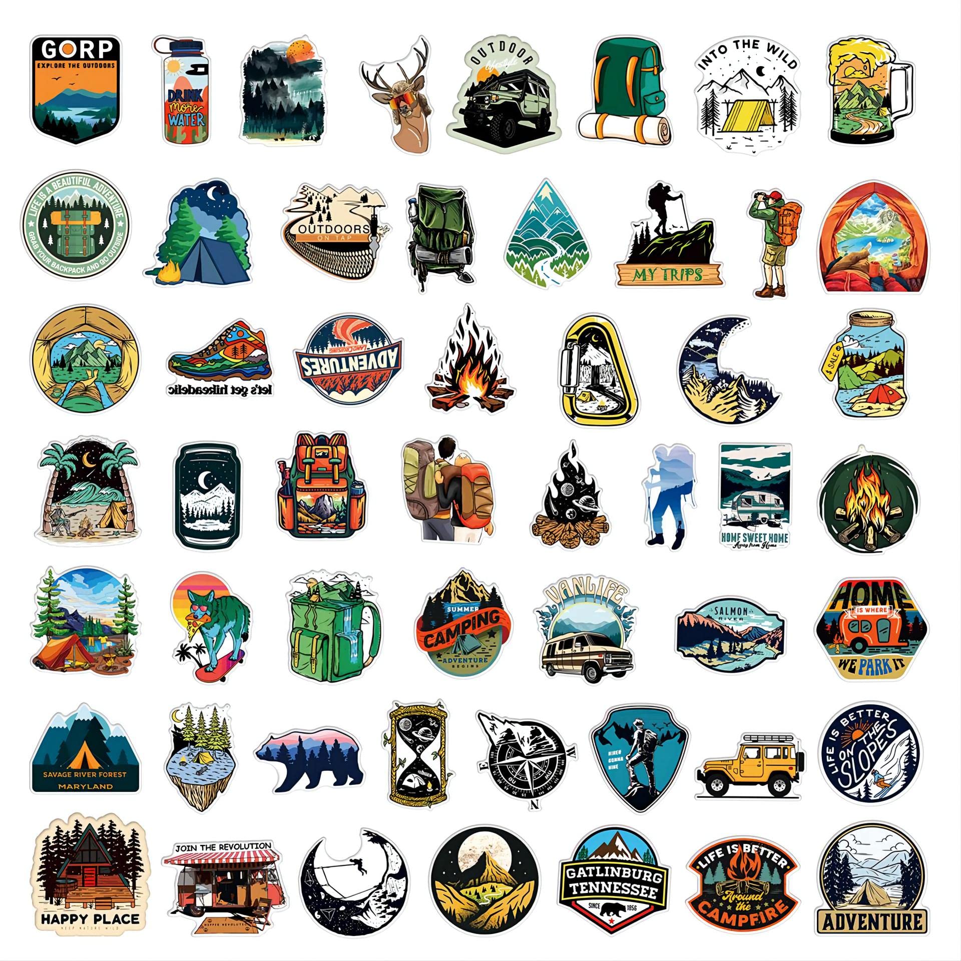 100 Pcs Wilderness Hiking Adventure National Natural Park Outdoor Camping Stickers, Must-Have Sticker Signs for Outdoor Lovers a