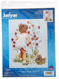Janlynn Counted Cross Stitch Kit, Girls with Cosmos Silver 12 x 16
