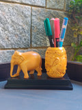 Breeze Handicrafts Wooden Elephant Pen Stand Pen Holder/Flower Pot/Flower vase Showpiece Decor Desk Organizer Table Decor Corpor