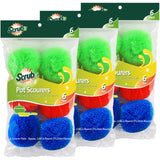SCRUBIT 18 Round Nylon Dish Scrubber Scouring Pads, 3 Packs of 6 Scour Pads Assorted Colors Tough and Durable NonScratch 