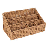 Woven Desk Organizer Basket with 5 Compartments, Rustic Paper Rope Mail Holder with Metal Frame, Storage Caddy for Bills, Pens &