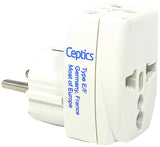 Ceptics GP3-9 3 Outlet Travel Adapter Plug Type E/F Schucko for Germany, France