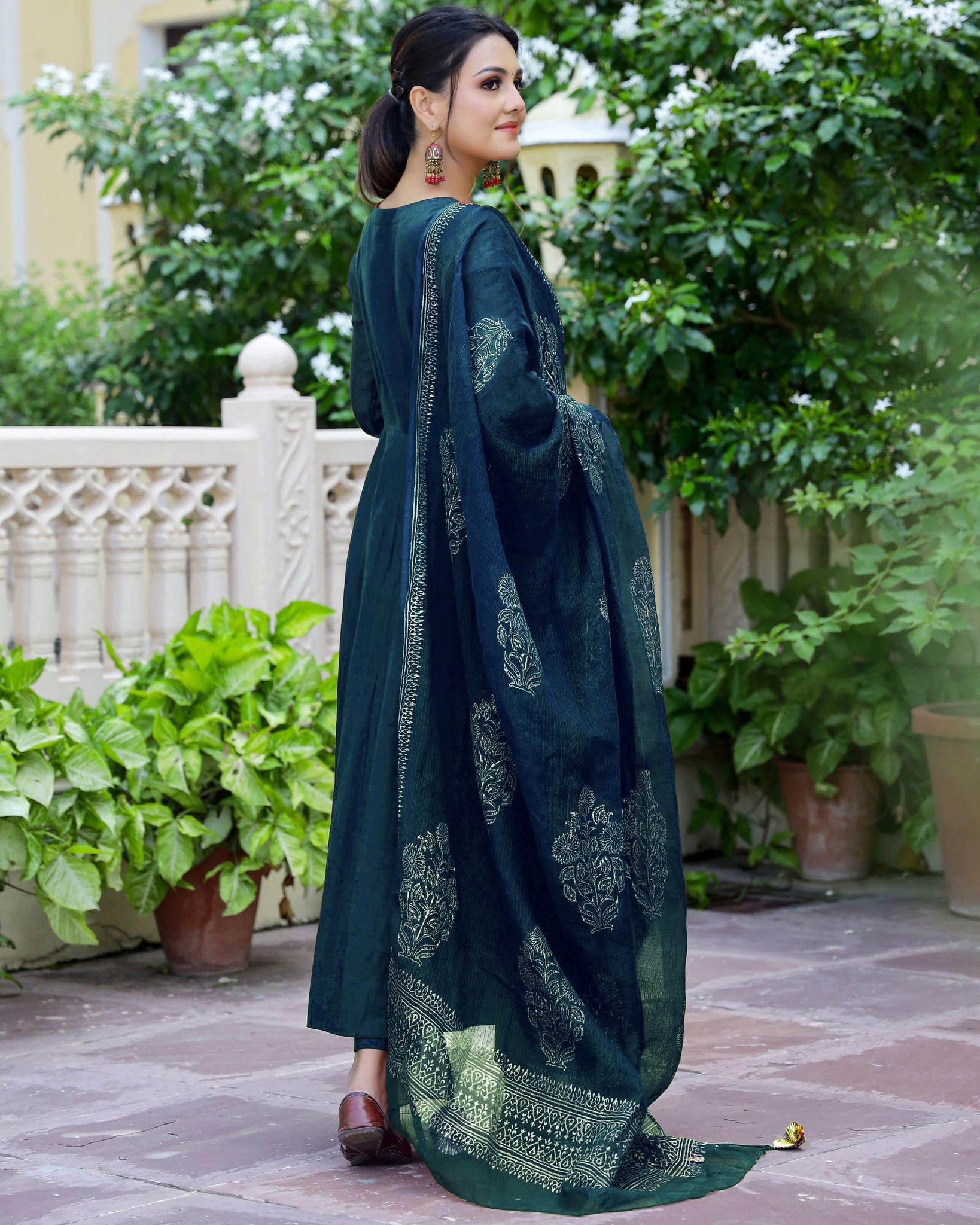 Gosriki Women'S Cotton Blend Solid Anarkali Kurta With Pant & Dupatta (Magic-Kerosin-Nw-Gs_Xl_Dark Blue_X-Large),Dark Blue,,B0CRPC5T6D