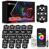 18PCS 5 Sides Full Angle RGB Motorcycle LED Underglow Kit with APP and 2 Remote Control,Brake Light Bright Waterproof Music Mode