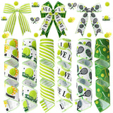 Juexica 6 Rolls 30 Yards Tennis Wired Edge Ribbon Sports Ball Burlap Green White Stripes Ribbons Party Decorative for Bow Sewing