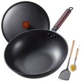 Teewe Carbon Steel Wok -13 Inch Woks & Stir-fry Pans Nonstick, Wok Pan with Lid Spatula and Dish Brush: Pre-Seasoned Flat Bottom
