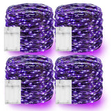 Dazzle Bright Purple Fairy String Lights, 4 Pack Total 80FT 240LED Copper Wire Battery Operated Waterproof Lights, Halloween Dec
