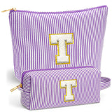 Fohufo Initial Makeup Bag for Women - Travel Pouch, Portable Cosmetic Bag Make up Kit Pouch | Travel Essentials Cute Makeup Bag 