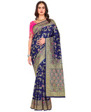 Glory Sarees Womens Banarasi Silk Saree With Blouse Piece (Kara164_Navyblue)