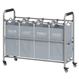 Tajsoon 4 Bag Laundry Sorter Cart, 4 Section Laundry Hamper Sorter with Heavy Duty Lockable Rolling Wheels, Laundry Separator Ha