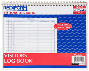 Rediform Visitors Log Book, Wirebound, White, 11 x 8.5 Inches, 50 Pages (9G620)